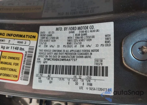 2021 Ford Bronco Sport Big Bend z USA, uszkodzony, nr VIN 3FMCR9B63MRA97737